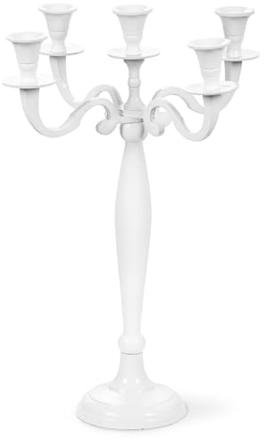 Gräfenstayn Candelabro portacandele 1, 3 o 5 Bracci - Varie Misure - candelabro Color Argento, Nero, Bianco od Oro (M, Bianco)