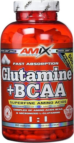 AMIX BCAA Glutamine - Le Complément Alimentaire des Acides Aminés Ramifiés - Réduit le Catabolisme Musculaire et Facilite la Récupération Post-Formation - Idéale pour les Athlètes - 360 Gélules