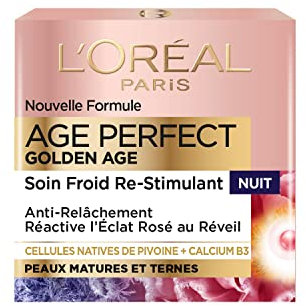 L'Oréal Paris – Age Perfect Golden Age – Soin Nuit Rosé Re-Stimulant – Crème de Nuit Anti-Relâchement & Eclat – Enrichi en Cellules Natives de Pivoine et Calcium/Vitamine B3 – 50 ml