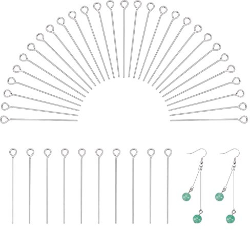PandaHall 100pcs Edelstahl Eyepins Schmuckzubehör, 30mm, Pin: 0.6mm, Loch: 2mm