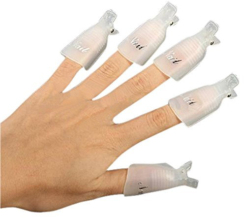10Pcs Plastic Acrylic Nail Art Smart Soak Off Clip Cap Convenient UV Gel Polish Remover Wrap (White)
