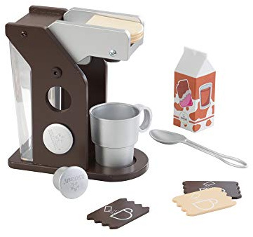 KidKraft Cafetera de Juguete de Madera Espresso con Cápsulas, Accesorios de Cocina de Juguete, Máquina de Café con Accesorios, Electrodomésticos Cocina para Jugar, Juguetes niños 3+ años (63379)