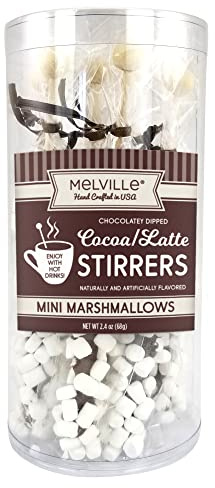 Melville Candy Gourmet Chocolate Stirrers - Naturally Flavored Stirrers for Beverages - Chocolate with Mini Marshmallows, 8 Count