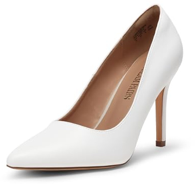 DREAM PAIRS Classiche Scarpe con Tacco Alto e Punta da Donna per Matrimonio Festa e Lavoro,Size 39,Bianco/Pu
