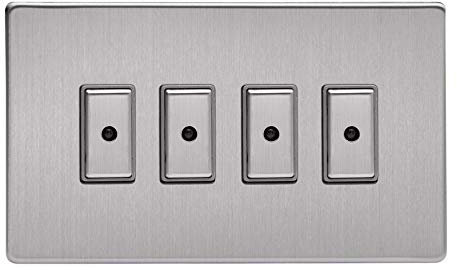 Varilight 4-Gang V-Pro Multi-Point LED Dimmer 4 x 0-100W - Screwless Brushed Steel With Brushed Steel Buttons