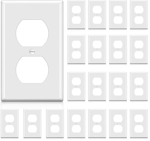 BESTTEN 20 Pack 1-Gang Duplex Wall Plate, Standard Size, Unbreakable Polycarbonate Receptacle Outlet Cover and Switch Cover, UL Listed, White