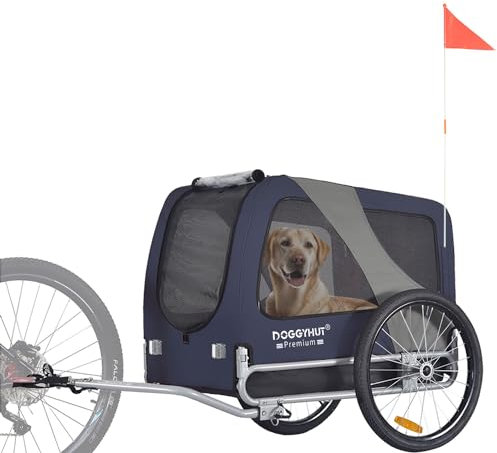 DOGGYHUT® Premium stor cykelvagn upp till 35 kg hundvagn cykelvagn för hundar, medelstora och stora hundar 80102 (BLAU)