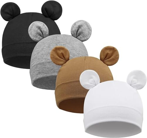 DRESHOW 4 Stücke Unisex Hut Junge Mütze Frühling Mützchen Kleinkind Wendemütze Jersey Slouch Beanie Bekleidung Infant Hut Kindergarten