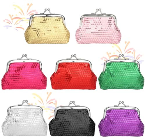 Haisheng 8 Stück Pailletten Münzbeutel Glitzer Kinder Geldbörse Minibörse Kinder Pailletten-Verschluss-Geldbörse Pailletten Bunt Wallet Münztasche Portemonnaie Geldsäckchen für Frauen Mädchen