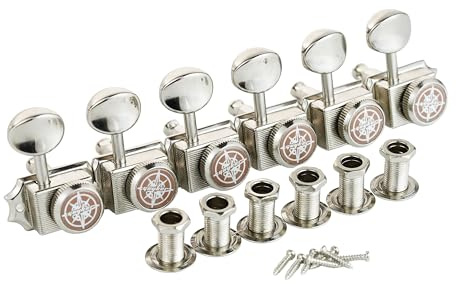 Guyker 6-in-line Vintage Guitar Lock String Tuners – Locking Tuning Key Pegs Machine Heads Replacement Parts for ST TL Style Electric Guitars Gear Ratio 1:15 – nickel