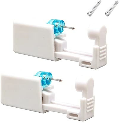 Amotorfly 2 Stück Einweg Nasenpiercing Stecher Set, Steriles Nasenpiercing Set Werkzeug mit 2 Nasenstecker, Sicherheit Tragbares Selbst Nasenpiercing Set