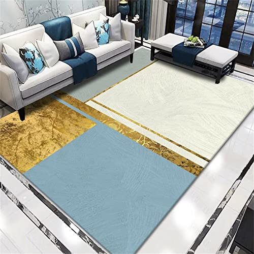 Girls Room Decor Gemusterter Teppich Blauer Küchenteppich mit geometrischem Muster, rutschfest, Heller Teppich, Teppich zu Teppich, rutschfest, 50 x 80 cm