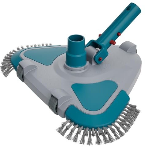 Upgrade Pro Weighted Triangular Pool Rotative Vacuum Head with Brush & EZ Clip Handle - for Cleaning Surface Safe on Vinyl Lined Pools