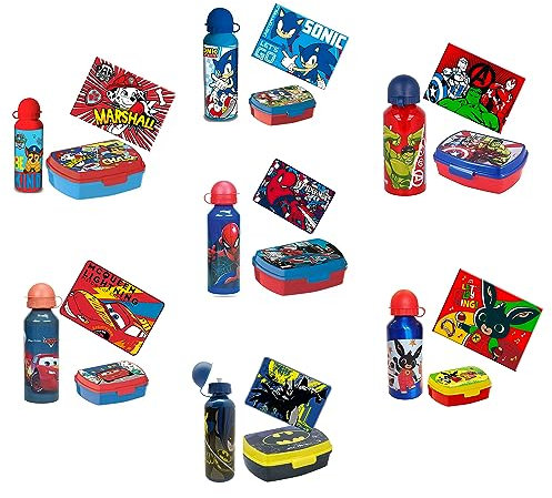 Characters Cartoons Set porta merenda con borraccia e tovaglietta ripiegabile vari personaggi (Spiderman)