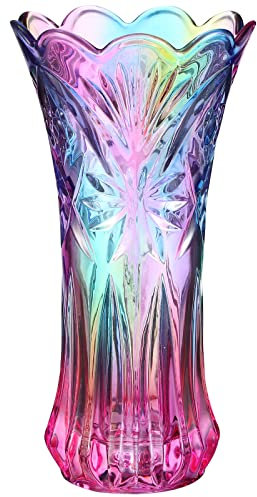 Gatuida Rainbow Glass Vase: Crystal Glass Vase Decorative Colorful Flower Vase Plant Container for Home Wedding Table Centerpieces Decor