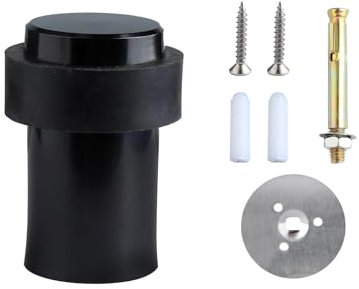 GroveEss Stainless Steel Cylinderial Shpae Door Stopper,Black Floor Mounted Door Stop with Rubber Bumper,Thick Rubber Heavy Duty Wall Protector to Reduce Sound and Noise