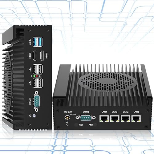 Firewall Mikro Appliance mit Lüfter, Mini PC i3 N305 CPU, VPN, Router, RJ35, GPIO, HDMI, DP, 4*Intel i226-V 2,5G LAN, Barebone Ohne RAM/Speicher/System für pfSense/OPNsense/OpenWrt