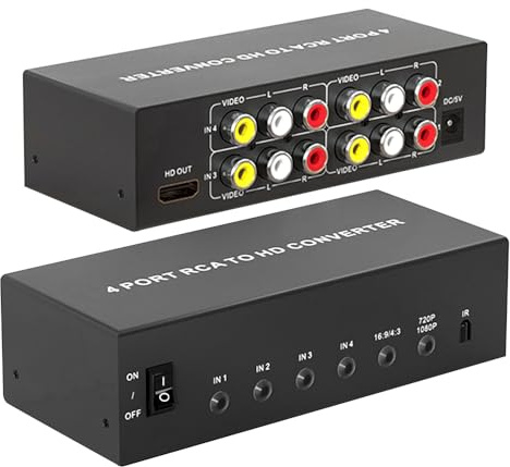 4 Port AV to HDMI Converter, RCA (Red Yellow White) in to HDMI Out Adapter