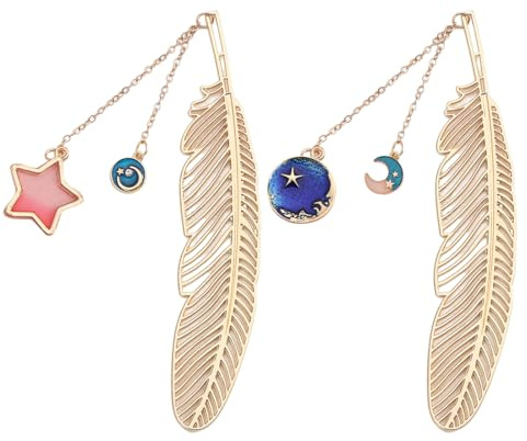 2 Pièces Marque Page Plume en Metal, Marque-page Plume, Signet Pendentif, Marque-Pages en Métal avec Chaîne, Pour Cadeau École Cadeau Anniversaire Maman Femme Calendrier de l'avent Femme