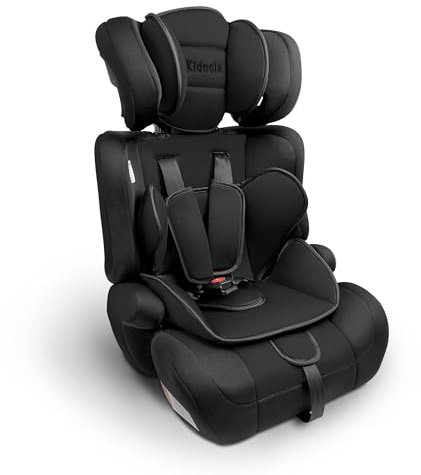 Kidoola Adjustable Car Seat for Toddlers & Children - Safety Certified Booster Seat, Padded & Comfortable with 3 Adjustable Age Functions & Straps, Up to 12 Years - ECE R44/04 (Black)