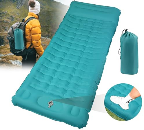 DeeprBling Isomatte Camping Selbstaufblasend, 12CM Verdicktes Aufblasbare isomatte Outdoor Luftmatratze mit Fußpumpe & Kissen, Camping Matratze Selbstaufblasend Isomatte Ultraleicht Kleines Packmass