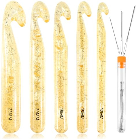 Enorme Conjunto de Ganchillo 5 Uds.Agujas Crochet de Cristal 12/15/18/20/25mm Agujas de Ganchillo de Hilo Grande para Manta, Trapos, Chal Artesanal