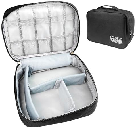 Chiluxendo Kabel Organizer Tasche, Reise Kabeltasche, Ladekabel Aufbewahrung, Kabelaufbewahrung, Elektronik Tasche, Taschen Elektronikzubehör Reisetasche, für Powerbank,Akku,Karte,Handy (Schwarz)