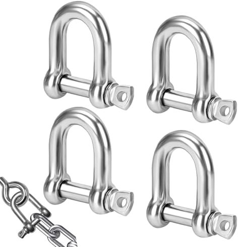 SGERUFZ 4 Piezas Grilletes de Acero Inoxidable 304, Grilletes en D, Grilletes de Bloqueo, Forma Corta Recta para Aparejos, Cables de Acero, Cuerdas (M5)