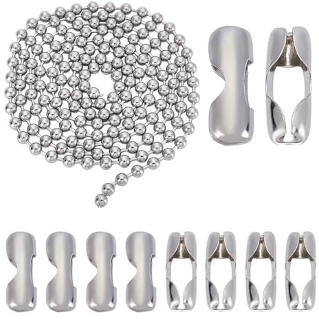 AHANDMAKER 2.19 Yards 8 mm catene a sfere in acciaio inox con 10 connettori abbinati, collane con perle a sfera in acciaio inox, colore per la creazione di gioielli fai da te