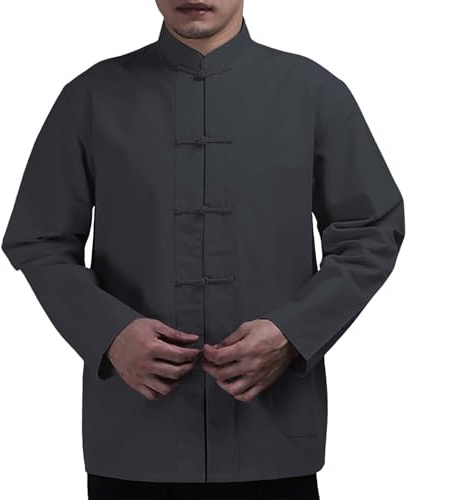 Generisk Kina skjorta män traditionell herrskjorta långärmad linne fritidsskjorta normal passform herrskjortor bekväm slip-skjorta casual långärmad skjorta andas överskjortor lätt traditionell skjorta