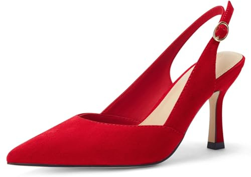 Rilista Women's Slingback Kitten Heels Closed Pointed Toe Wedding Party Dress Pumps Shoes, Dark Red, Size 6