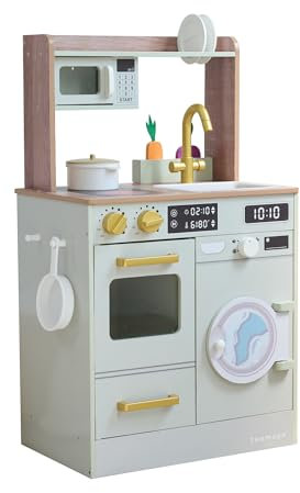 Teamson Kids Wooden Play Kitchen Little Chef with Mini Garden and Washing Machine Green