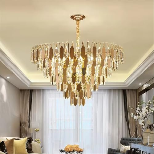 Lámpara Colgante de Lujo K9 LED Dorada, luminaria de suspensión Lustre para vestíbulo y Escalera.