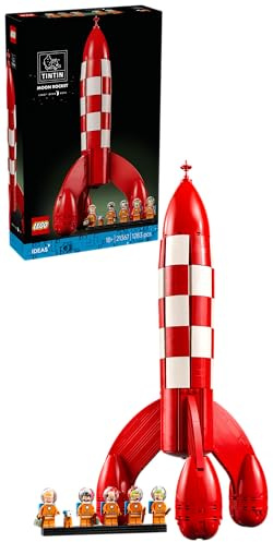 LEGO Ideas Tintin Moon Rocket - Spaceship Model Kit for Adults - Display Set w/ 5 Minifigures & Snowy Dog Figure for DIY Desk Decor - Nostalgic Gift Idea for Comic Book Fans - 21367