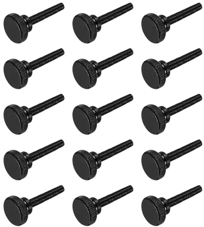 QUARKZMAN 15Pcs Vis Moletée M5 x 40mm Vis Moletées à Oreilles, Vis à Tête Plate en Acier Noir, Boulons Moletés Métriques avec Poignées à Épaulement, Fixations Filetées à Serrage Manuel