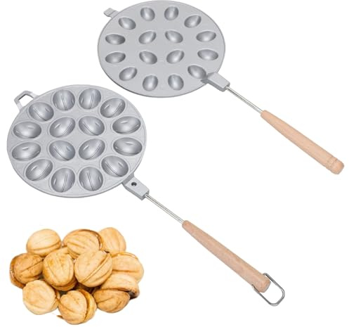 Máquina para hacer galletas de nuez, molde para galletas de nuez de 16 cavidades con mango, herramienta para hornear para cocina casera, 17, 7 pulgadas de largo (plata)