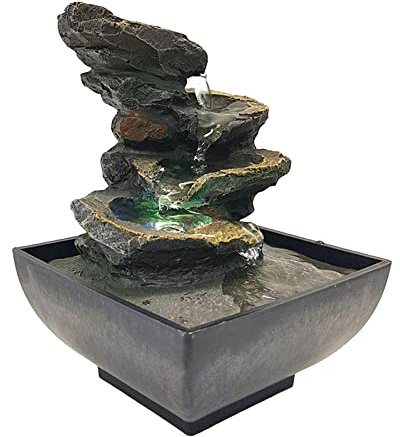 #N/A/a Fuente Decorativa de Mesa Fuente Cascada de Escritorio con Iluminación Led Agua Escultura de Rocas Miniatura Adecuada para Relajación