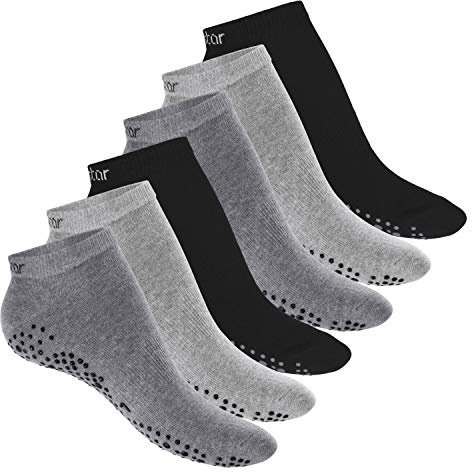 Celodoro Damen Pilates & Yoga Sneaker Socken (6 Paar) Kurze Sportsocken mit ABS - Classic Grey 43-46