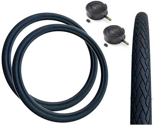 Baldys 700 x 35c Hybrid/Trekking Bike Slick Tyres BLACK & Schrader Valve Inner Tubes (Pack of 2)