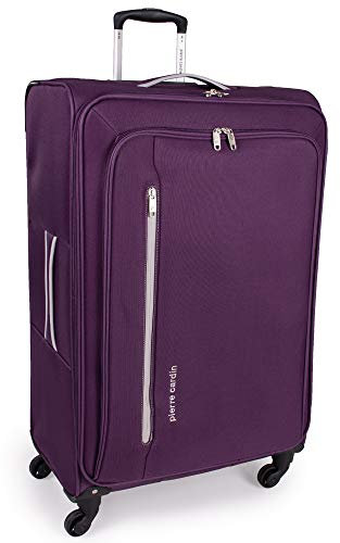 Pierre Cardin Cion CL610M - Valigia con lati morbidi e ruote resistenti testate contro lo stress, con maniglia telescopica e cinghie di imballaggio, Viola & Grigio Chiaro, L, Bagagli morbidi