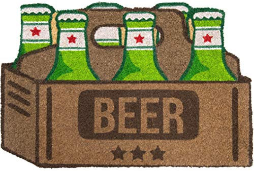 Fisura - Fußmatte außen Bier aus Kokosnuss mit Rutschfester PVC-Rückseite. Lustige Welcome Fußmatte. Handbemalt. Größe: 70 cm x 40 cm. Grün