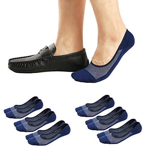 Ueither Men's No Show Socks Invisible Liner Loafers Sneakers Socks Non Slip (Navy Blue (6 Pairs), 5.5-9)