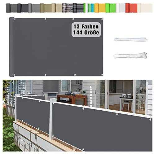 Stootrel Balkonschutz Balkonabdeckung, 70 X 1000CM Blickdichte Balkonumspannungen Balkonabdeckung Wind&UV Schutz Wasserdicht Balkonumrandung mit Ösen und Kordel, grau