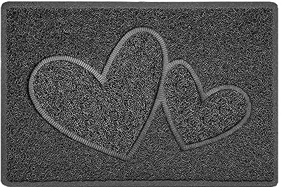 Nicoman Double Heart Embossed Shape Door Mat Dirt Trapper PVC Spaghetti Mat Washable Quick Drying Barrier Doormat-Dark Grey (Drainage Open-Back)-Small (60x40cm)