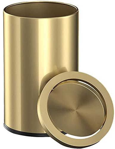 MEHE Gold 9L Edelstahl Mülleimer Schwingdeckel Kosmetik Mülleimer Zylindrisch Anti-Fingerprint Satiniert, 31cmx20cm für Badezimmer und Schlafzimmer