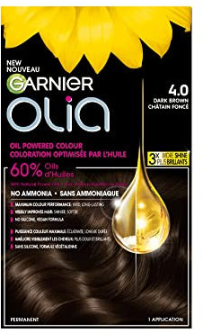 Garnier Olia 4.0 Dark Brown: 100% Grey Coverage. No Ammonia, Oil-Powered for Luminous, Long-Lasting, Vibrant Hair Color.