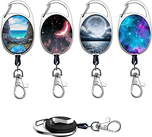 Ulife Mall 4 Set Porte-Clés Rétractable, Mousqueton Porte-Clés avec Cordon Rétractabler, Porte-Badge Lourd Enrouleur avec Clip de Fixation de Ceinture pour Key ID Titulaire de La Carte Homme Femme (B)