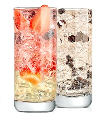 NutriChef 14.2oz Highball Drinking Glasses - Set of 2 Heavy Base Tall Tumbler Clear Glassware for Water, Wine, Beer, Liquor, Gin, Cocktail, Whiskey, Juice, Iced Coffee, Mixed Drinks, Dishwasher Safe