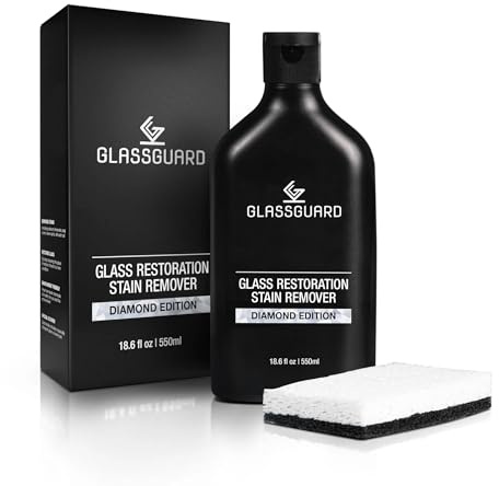GLASSGUARD Glass Restoration Stain Remover - Glass Cleaner for Hard Water Stains, Water Spot & Soap Scum - Heavy Duty Solution for Shower Door & Window - Scouring Pad Included (250ML)