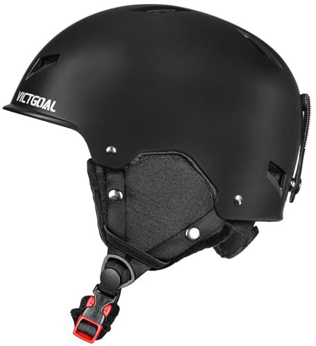 Victgoal Ski Helmet for Men Women, Good Ventilation Snowboard Helmet with Warm Earmuffs, Safety Adjustable Ski Helmet M/L Size for Skiing Snowboard Winter Sports (Black, M: 55-58cm)